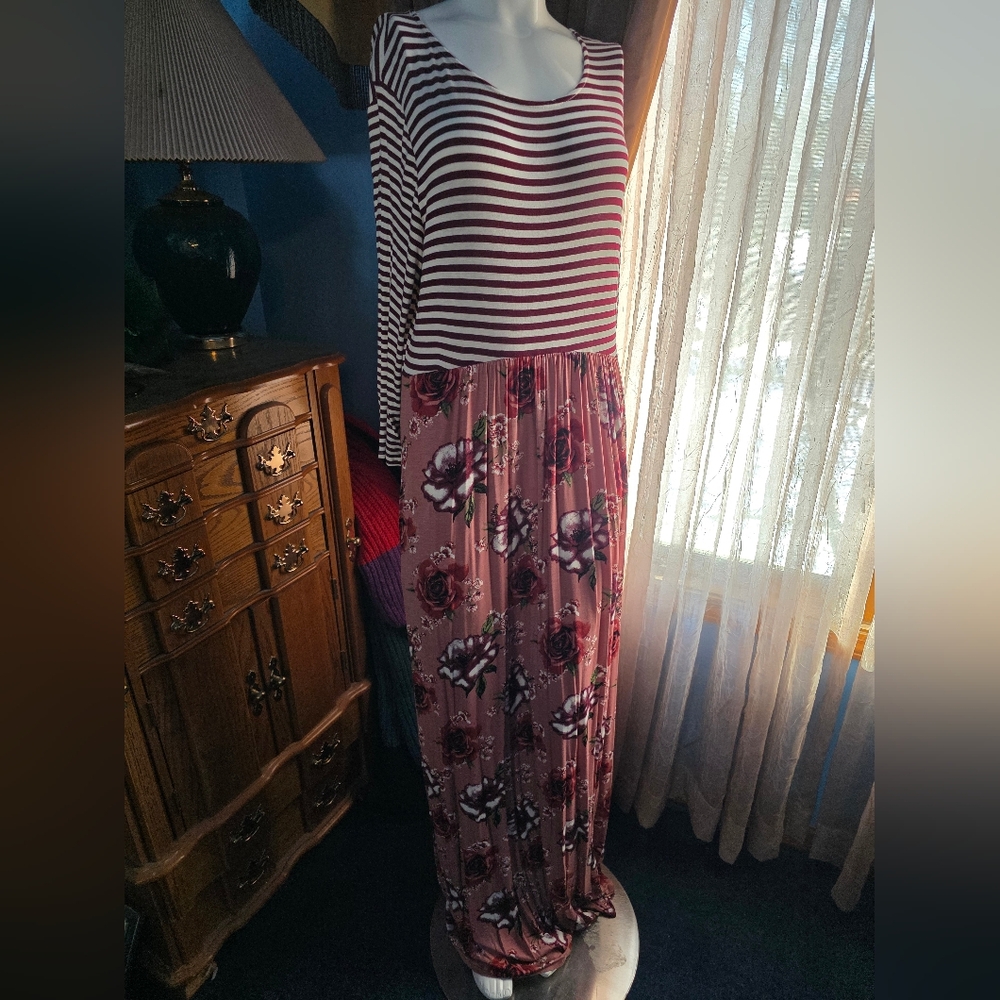Striped and Floral Maxi Dress